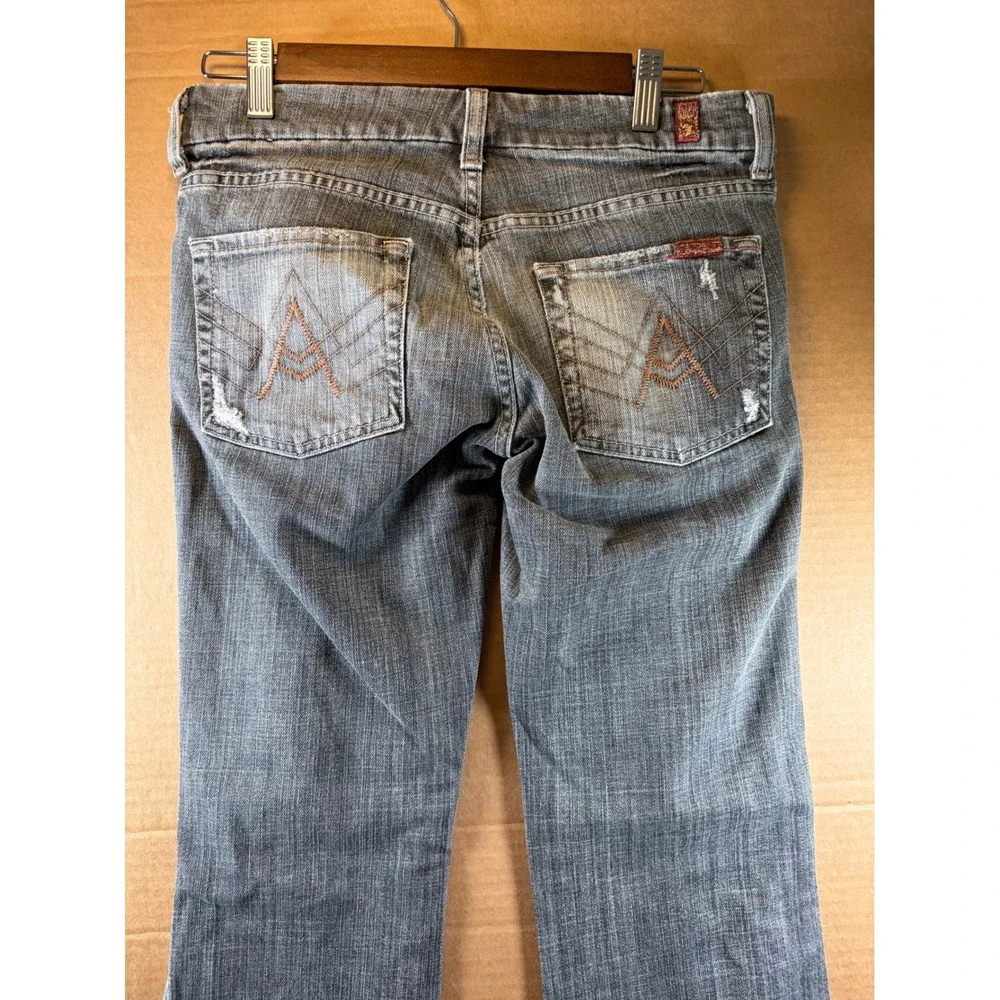 7 For All Mankind Jeans Womens 29 Gray A Pocket Flare Distressed Low Rise Denim